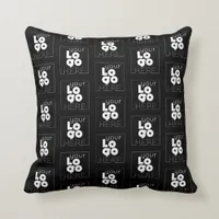 Custom Company White Logo Pattern on Black Throw Pillow