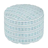 Southwest Winter Snowflakes & Pine Tree Blue Round Pouf