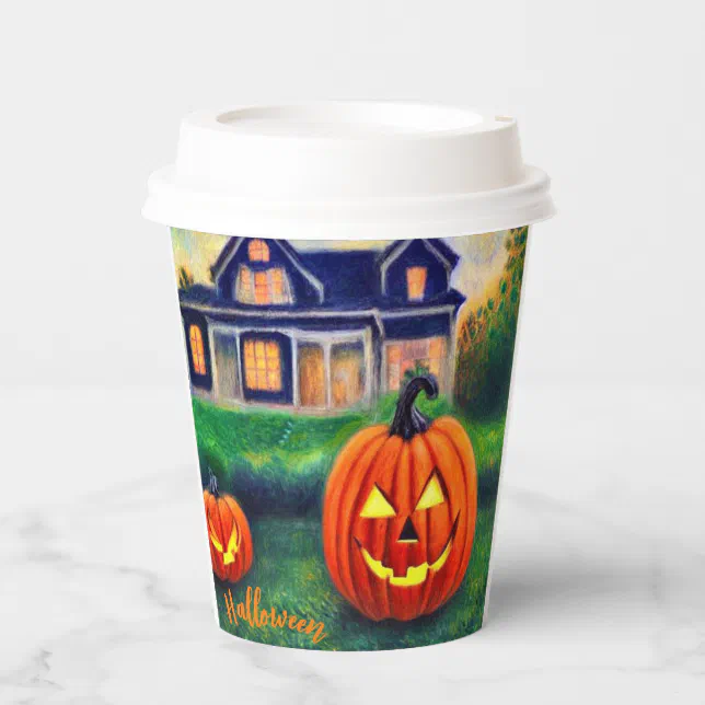 Halloween pumpkins illuminated paper cups