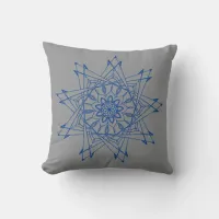 Deep Blue and Gray Sharp Mandala Throw Pillow