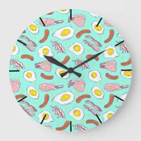 Eggs Bacon Sausages Kitchen Breakfast Food Pattern Large Clock