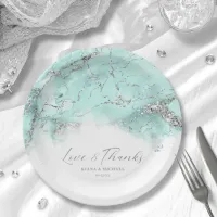 Marble Glitter Wedding Teal Silver ID644 Paper Plates