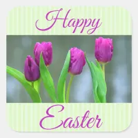 Happy Easter Purple Tulips Stickers