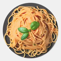 Spaghetti and Basil Food Plate Classic Round Sticker