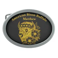 Gold Bison Adorned With Flowers and Foliage Belt Buckle