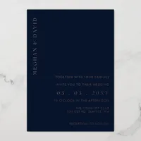 Elegant Navy Rose Gold Wedding  Foil Invitation