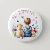 Baby Girl and Puppy Baby Shower Big Sister Button
