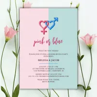  Modern Pink And Blue Gender Reveal Party Invitation