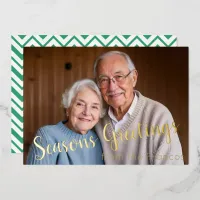 Photo with Green Zig-Zag Back Foil Holiday Card