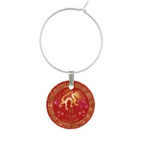 Chinese Zodiac Dragon Red/Gold ID542 Wine Charm