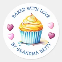 Baked with Love, Handmade Vanilla Cupcakes Classic Round Sticker