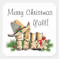 Merry Christmas Y'all Country and Western Rustic Square Sticker