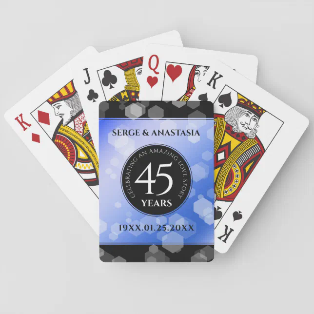 Elegant 45th Sapphire Wedding Anniversary Poker Cards