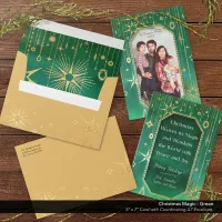 Christmas Magic Green Gold Stars Holiday A7/5"x7" Envelope