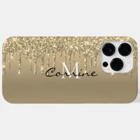 Custom Monogram 14k Gold Glitter Drips Metallic Case-Mate iPhone 14 Pro Max Case