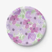 Pretty Purple Watercolor Floral Baby Shower Paper Plates