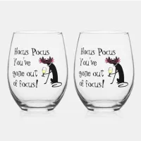 Hocus Pocus Out of Focus Halloween Wine Quote Stemless Wine Glass