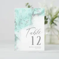 Marble Glitter Wedding Teal Silver ID644 Invitation