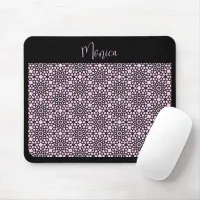 Black and Pink Abstract Snowflake Pattern Mouse Pad