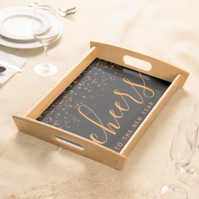 Handwritten Cheers to the New Year Copper Confetti Serving Tray