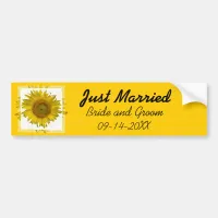 Yellow Sunflower Just Married Bumper Sticker