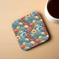 Beautiful Yellow Red Blue Flowers Botanical Print Beverage Coaster