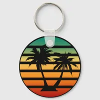 Palm Tree Silhouette Black Stripe Keychain