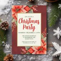 Elegant Red Poinsettia Christmas  Invitation