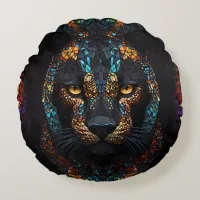 Mosaic Panther Art Round Pillow