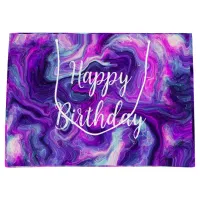 Purple, Blue, Pink Marble Fluid Art Birthday  Large Gift Bag