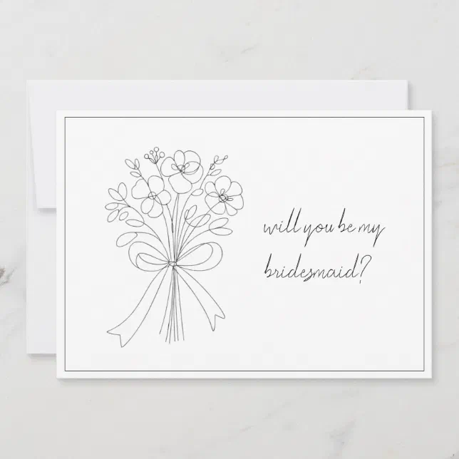 whimsical drawn bow & flower bridesmaid proposal  invitation