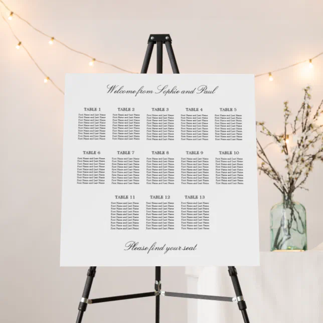 Elegant Minimalist 13 Table Seating Chart Foam Board