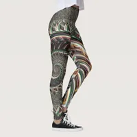 Bold Fractal Metallic Stripes Nautilus Swirl Leggings