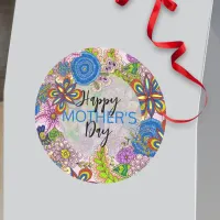 Cute Colorful Doodle Flowers Mother's Day Classic Round Sticker