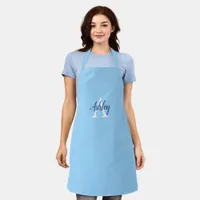 Calm Blue Monogram Script Apron