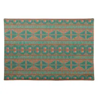 Southwestern Copper Teal Geometric Pattern Cloth Placemat