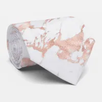 Elegant Rose Gold Foil Chic White Marble Neck Tie