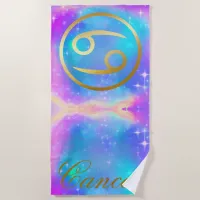 Zodiac Sign Cancer Gold on Colorful Background | Beach Towel