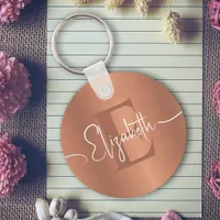 Elegant Brushed Copper Metal Girly Monogrammed Keychain