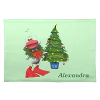 Cute White Christmas Duck Wearing a Wreath Cloth Placemat