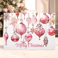 Merry Christmas Vintage Pink Ornaments Holiday Card