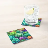 Aloe Vera and Succulents Collage Square Paper Coaster