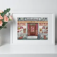 Valentine's Day Pizza Shop Watercolor Poster