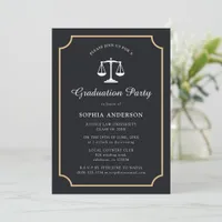 Modern Vintage Black & Gold Law Grad Photo Party Invitation