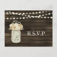 Rustic Country Mason Jar Daisy Barn Wood Wedding Invitation Postcard