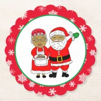 Mr and Mrs Claus, African-American Santa Christmas Paper Coaster