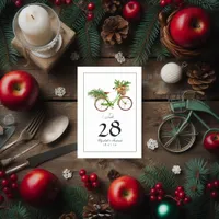 Christmas Apples and Pines Bicycle Winter Wedding Table Number