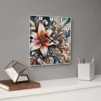 Elegant Lily Among Intricate Swirls and Patterns Square Wall Clock