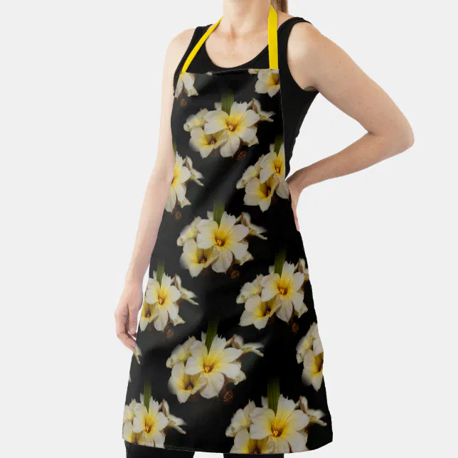 Elegant Satin Flowers on Black Apron