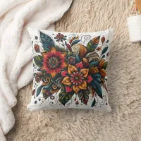 Vibrant floral explosion with intricate patterns throw pillow